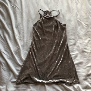 Grey Crushed Velvet Mini Dress
